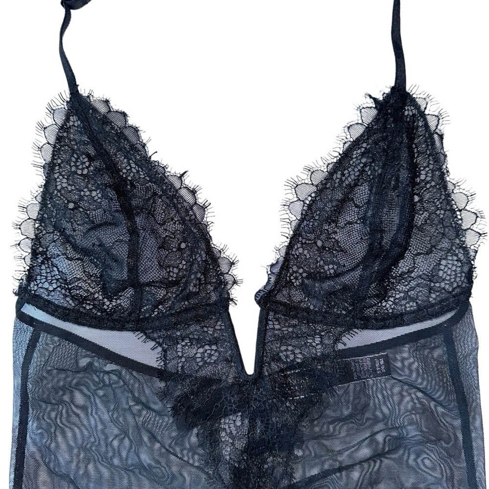 VICTORIA'S SECRET SEXY BLACK LACE MESH SLIP-ON BODYSUIT  ONE-PIECE LINGERIE S - Picture 8 of 16